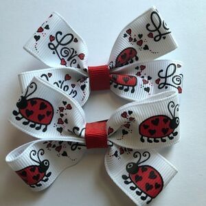 Bow pair hair bows accessories Love bug ladybug